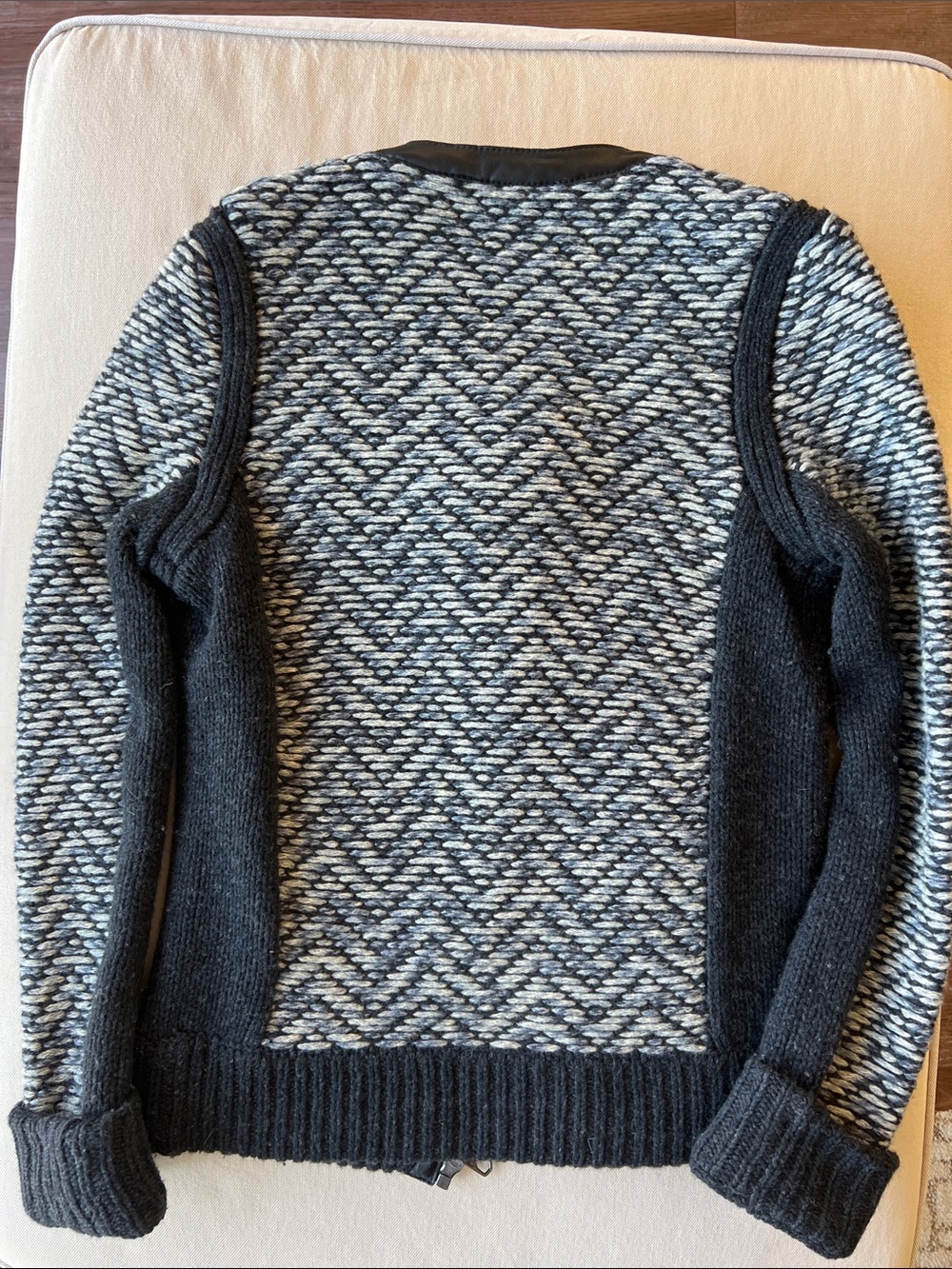 rag & bone Samantha Knit Tweed Charcoal Wool Lamb Leather Trim Jacket - Picture 8 of 12
